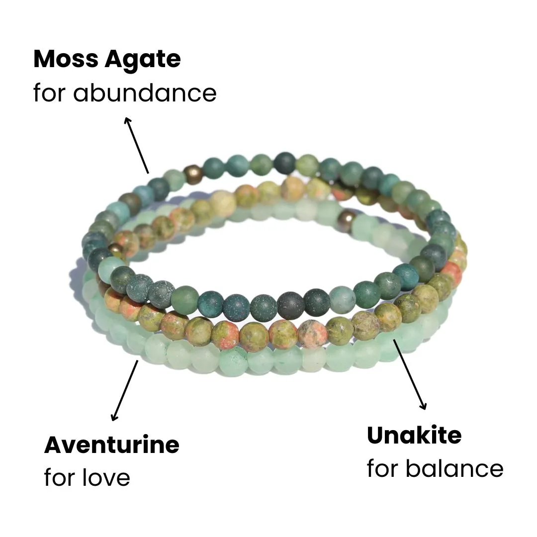 Balance Moss Agate Aventurine & Unakite Bracelet Set