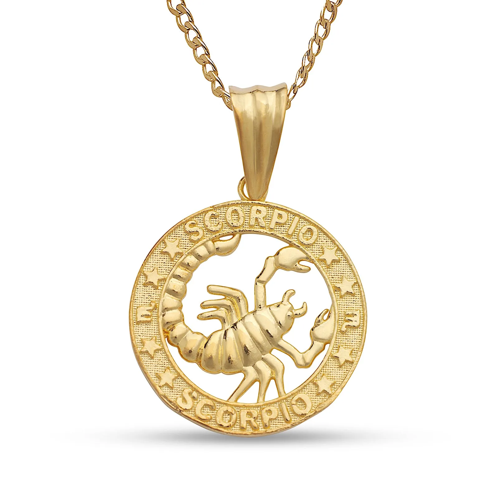 Better Jewelry 10k Yellow Gold Zodiac Sign Necklace w. Cuban Chain (Made in USA)