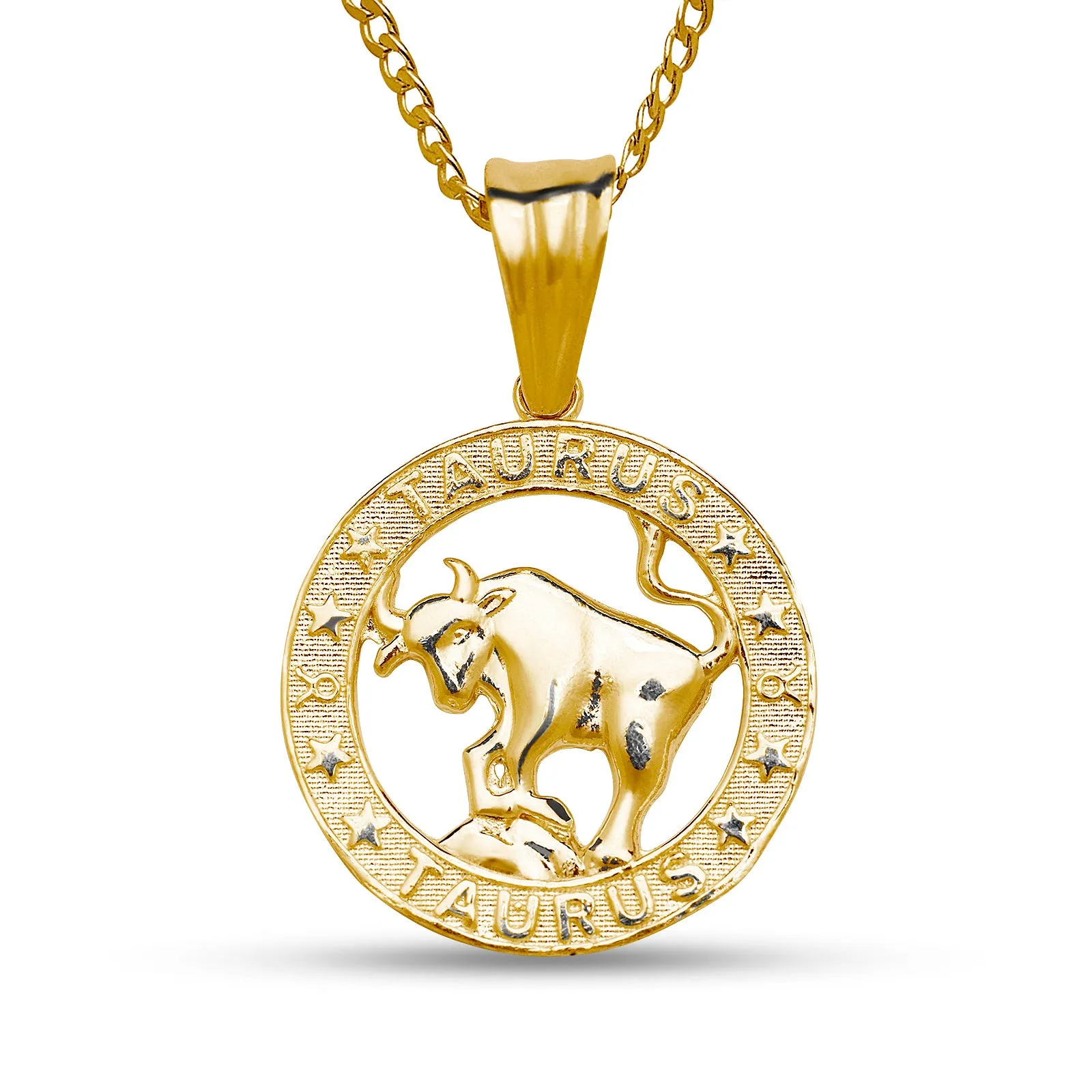 Better Jewelry 10k Yellow Gold Zodiac Sign Necklace w. Cuban Chain (Made in USA)