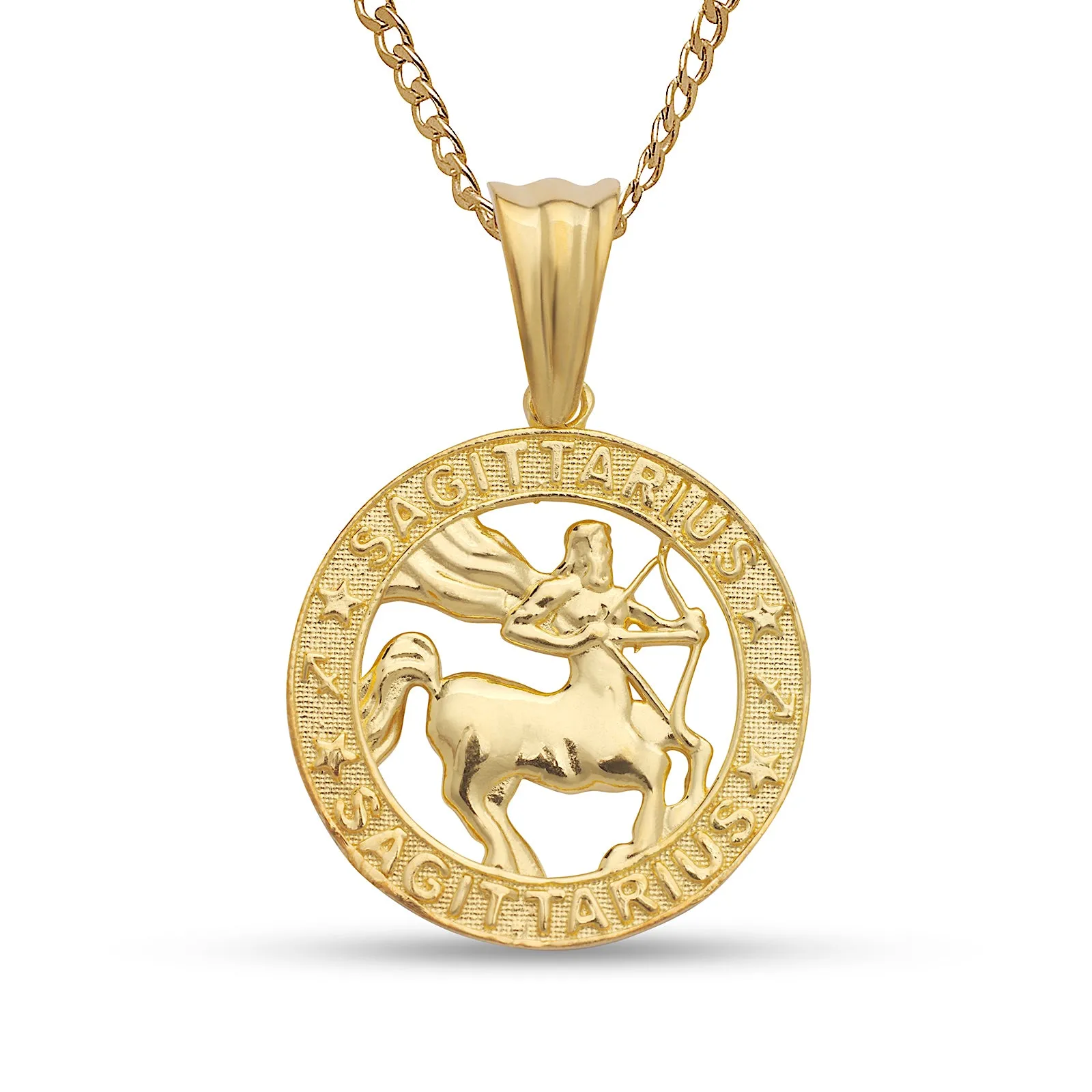 Better Jewelry 10k Yellow Gold Zodiac Sign Necklace w. Cuban Chain (Made in USA)