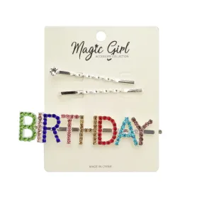 BIRTHDAY 3 | Colorful Rhinestone Hair Pin 3PCS Silver