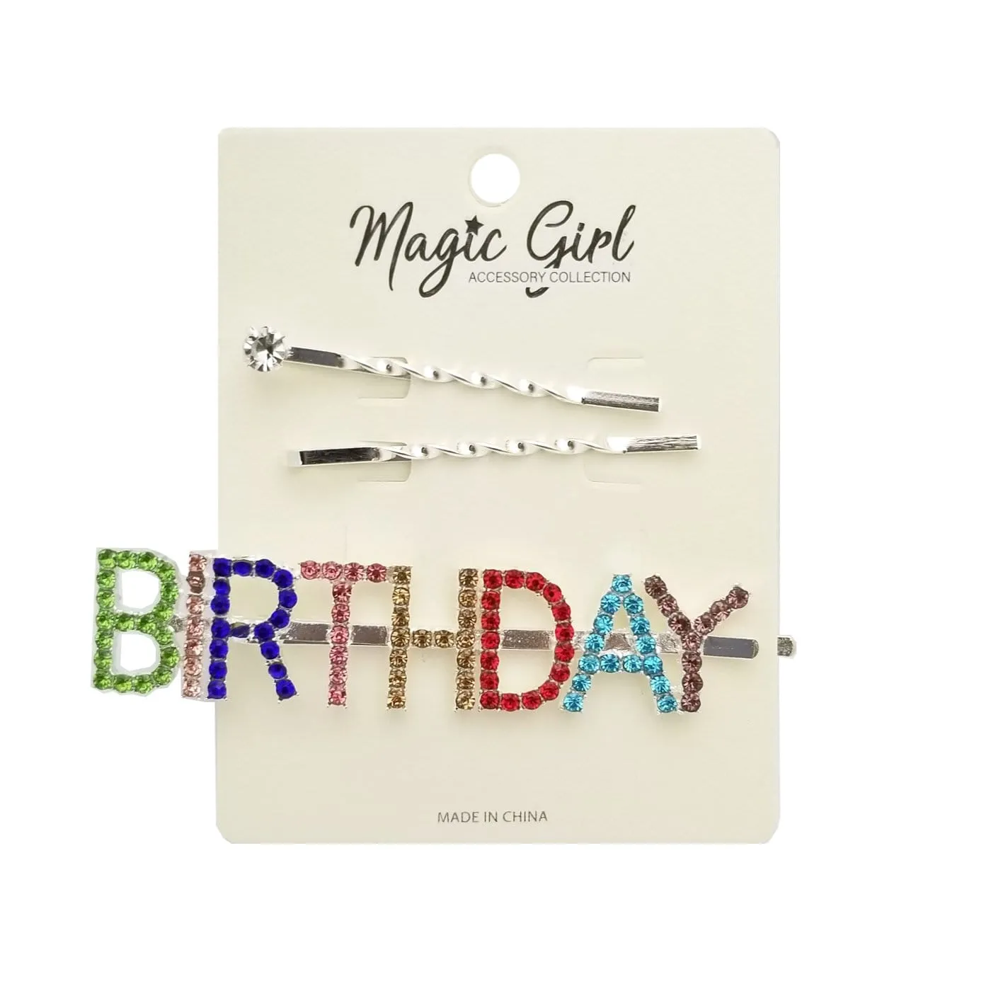 BIRTHDAY 3 | Colorful Rhinestone Hair Pin 3PCS Silver