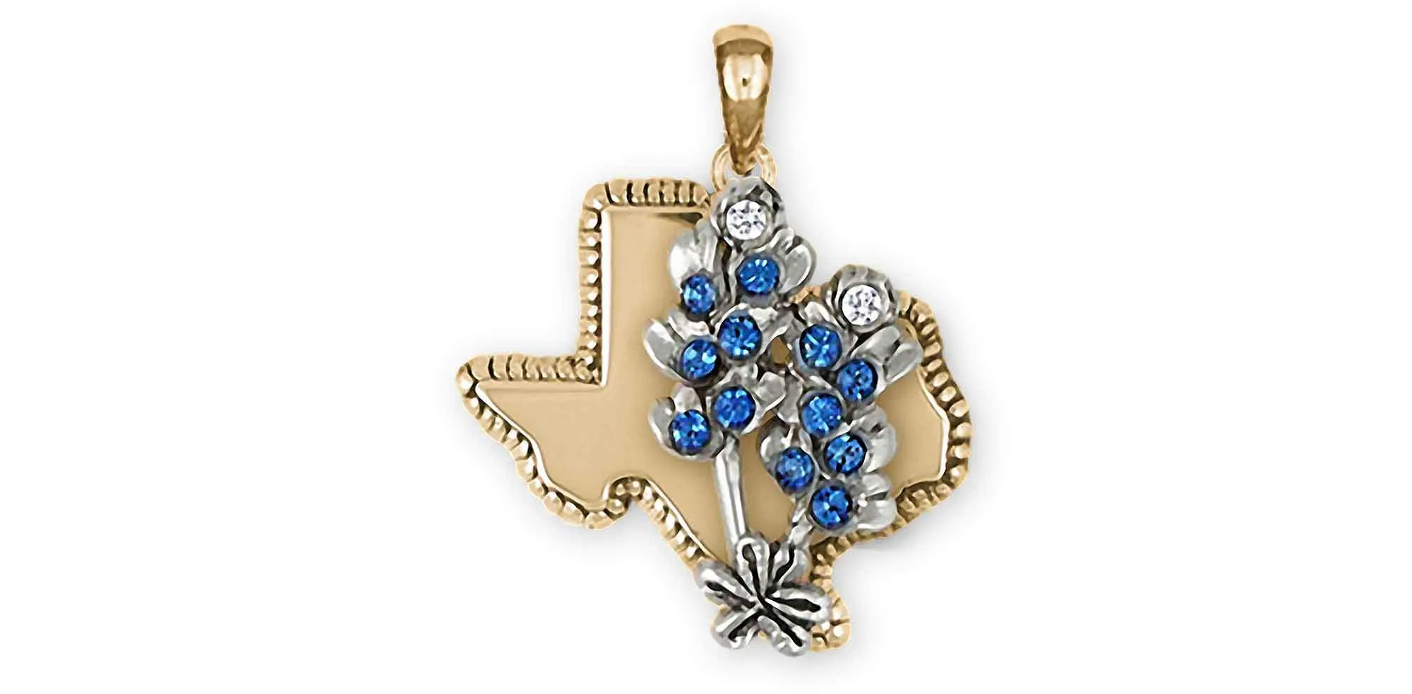 Bluebonnet Jewelry 14k White And Yellow Gold Handmade Bluebonnet Flower Pendant  BBD2XTX-PG