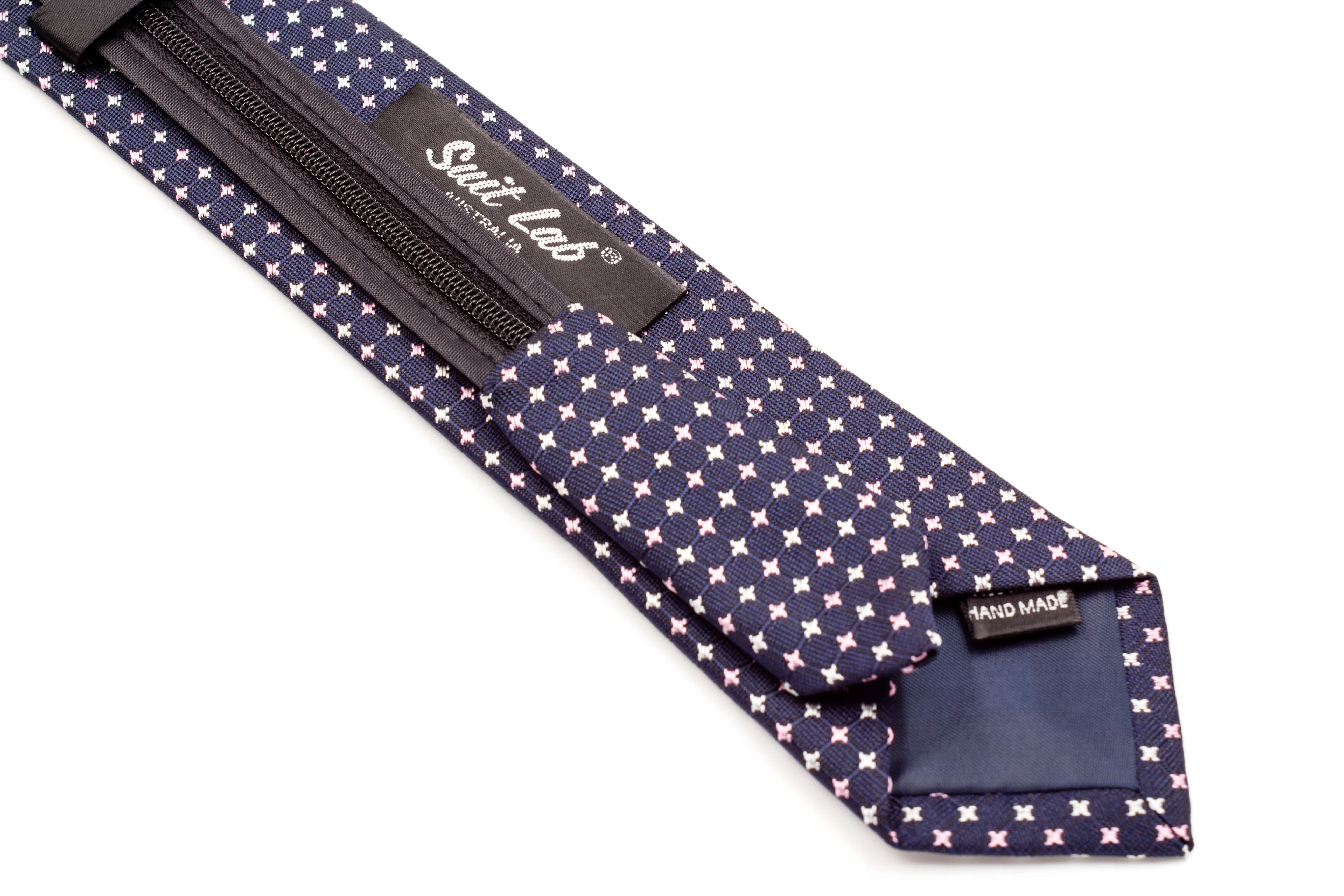 Boys Ties - Dark Navy/Pink Mutli Polka Dots