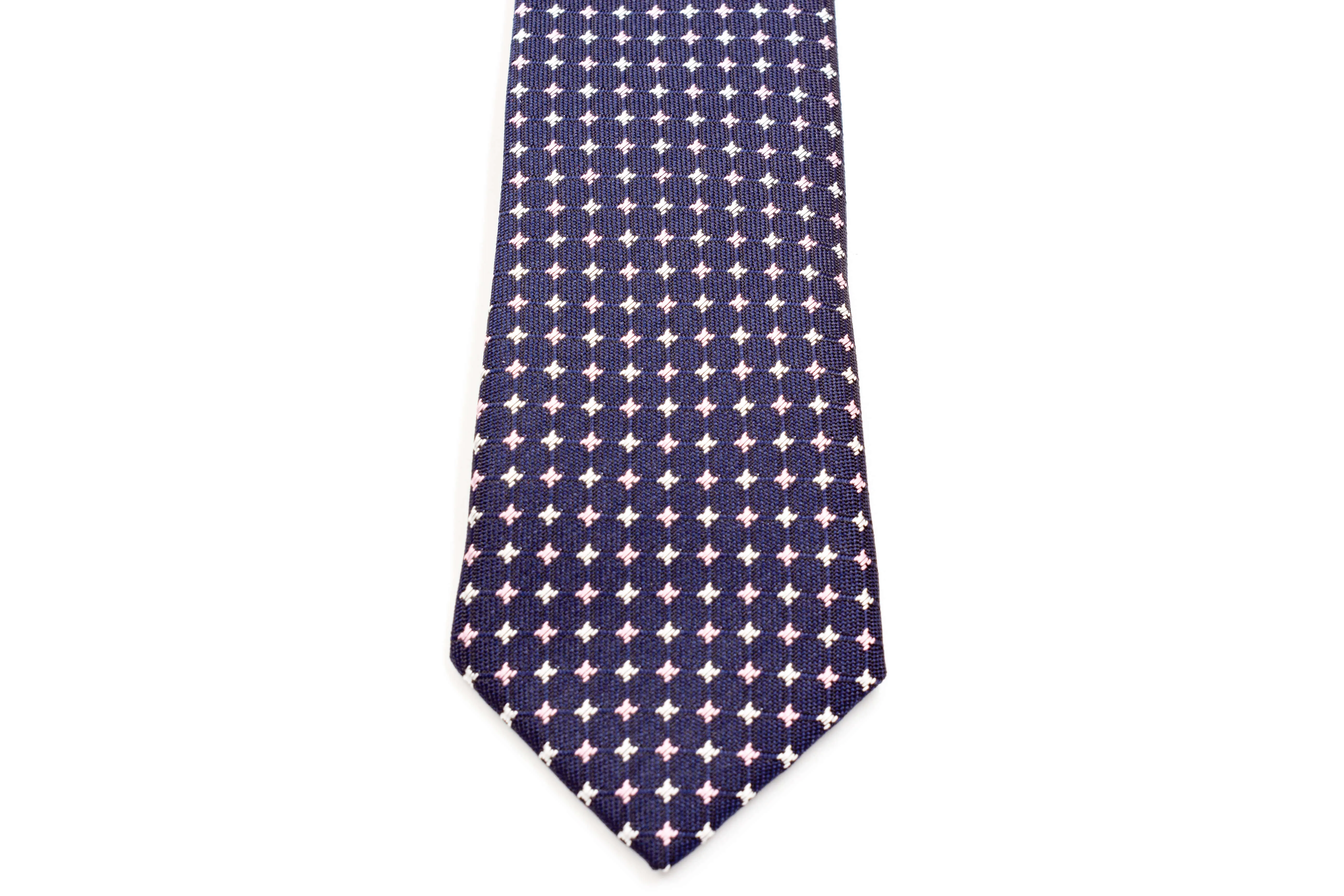 Boys Ties - Dark Navy/Pink Mutli Polka Dots