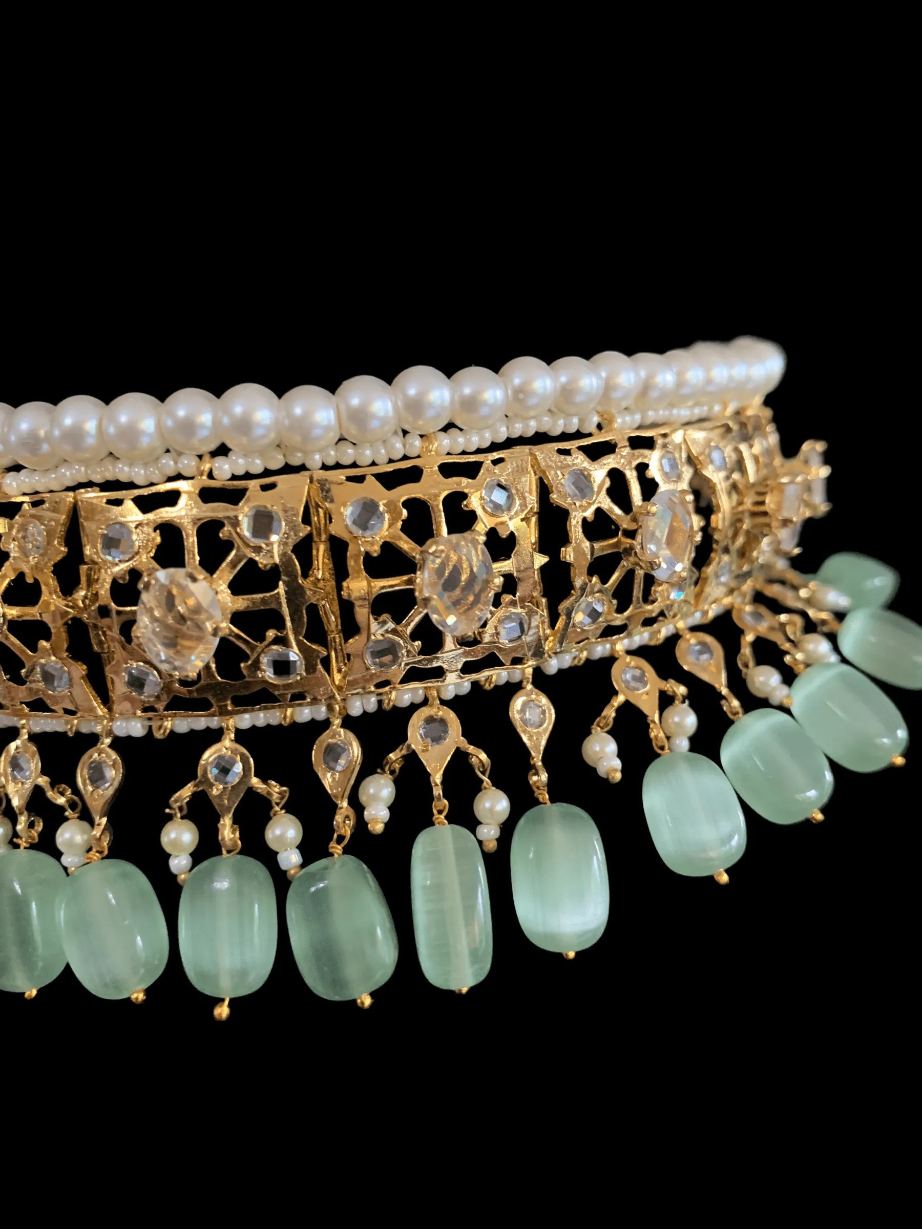 BR61 Insia Jadavi lacha bridal-set in green beads  ( READY TO SHIP)