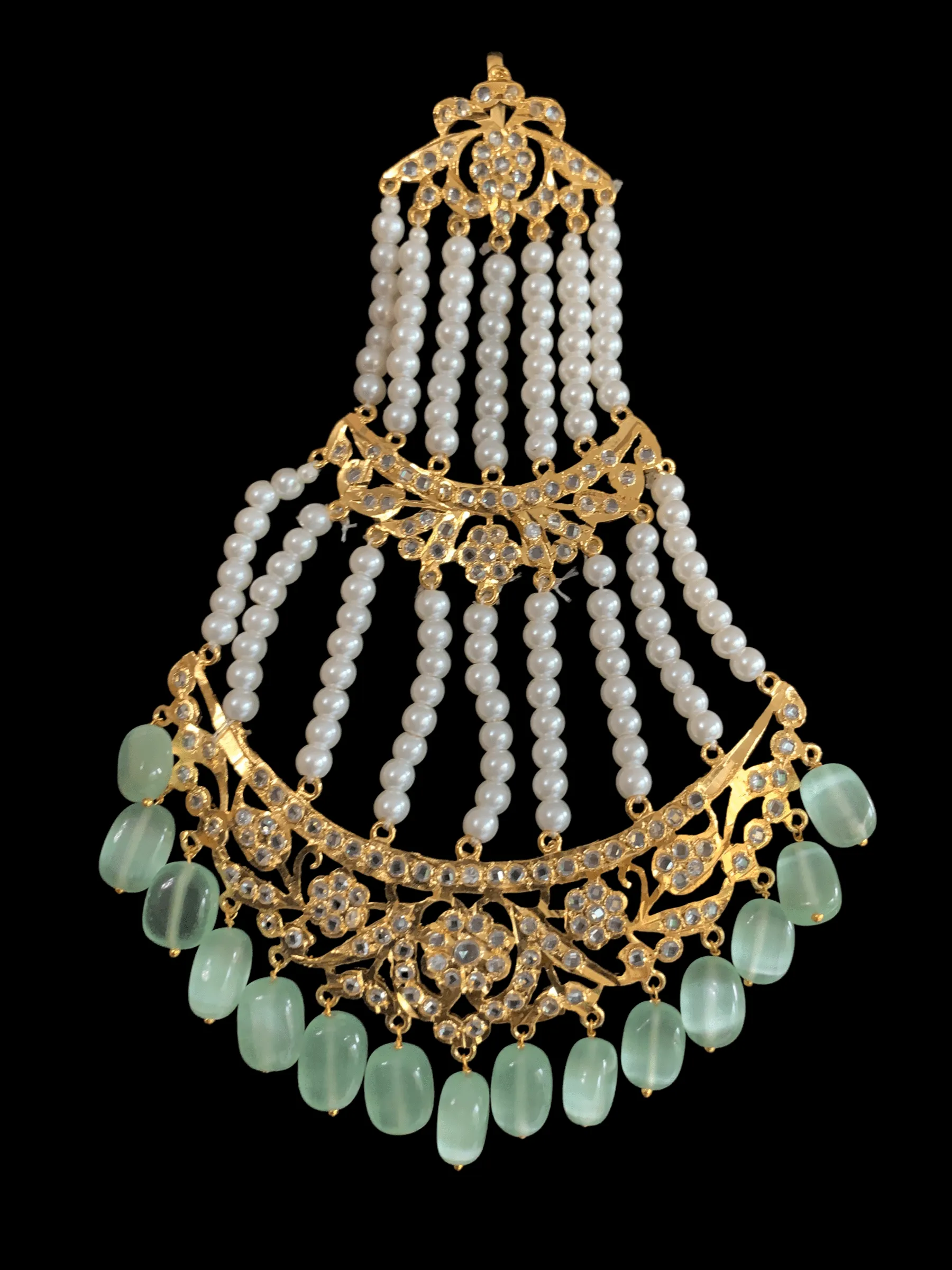 BR61 Insia Jadavi lacha bridal-set in green beads  ( READY TO SHIP)