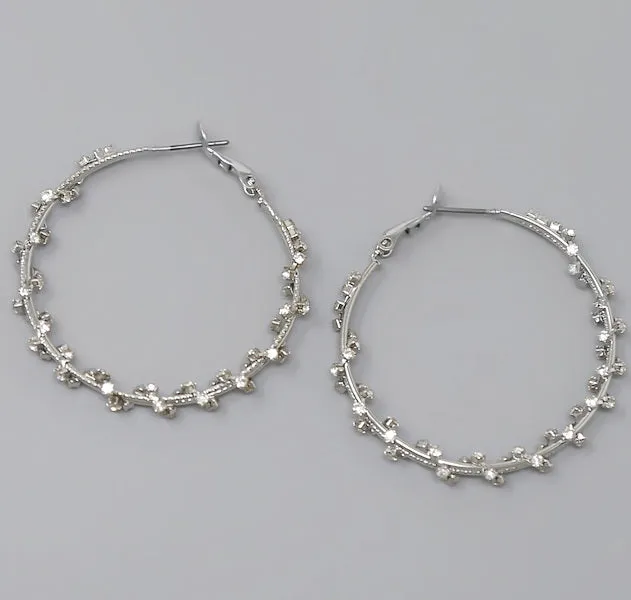 Braided Stone Metal Hoop Earrings