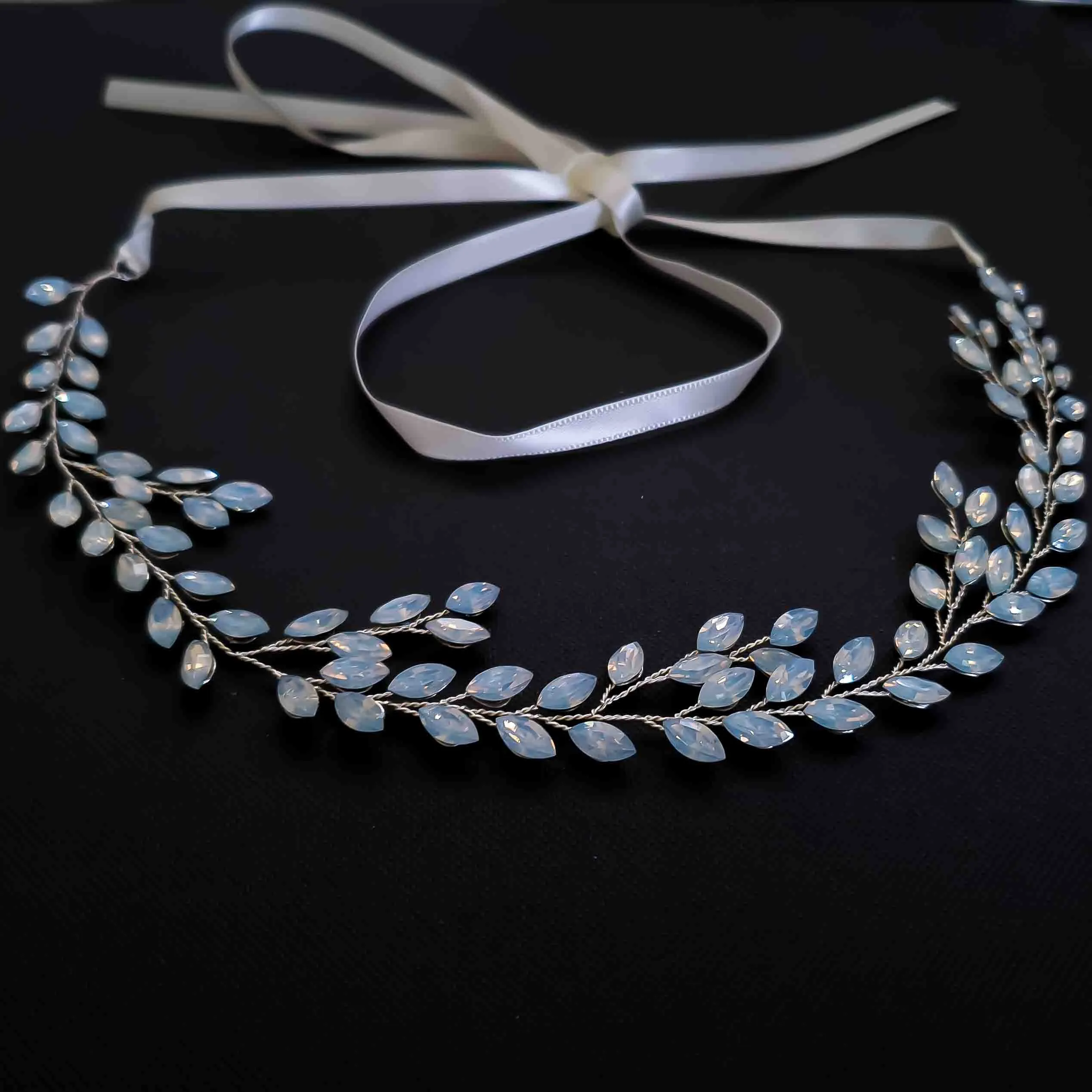 Bridal Headband with Blue Opal Stones-Demi