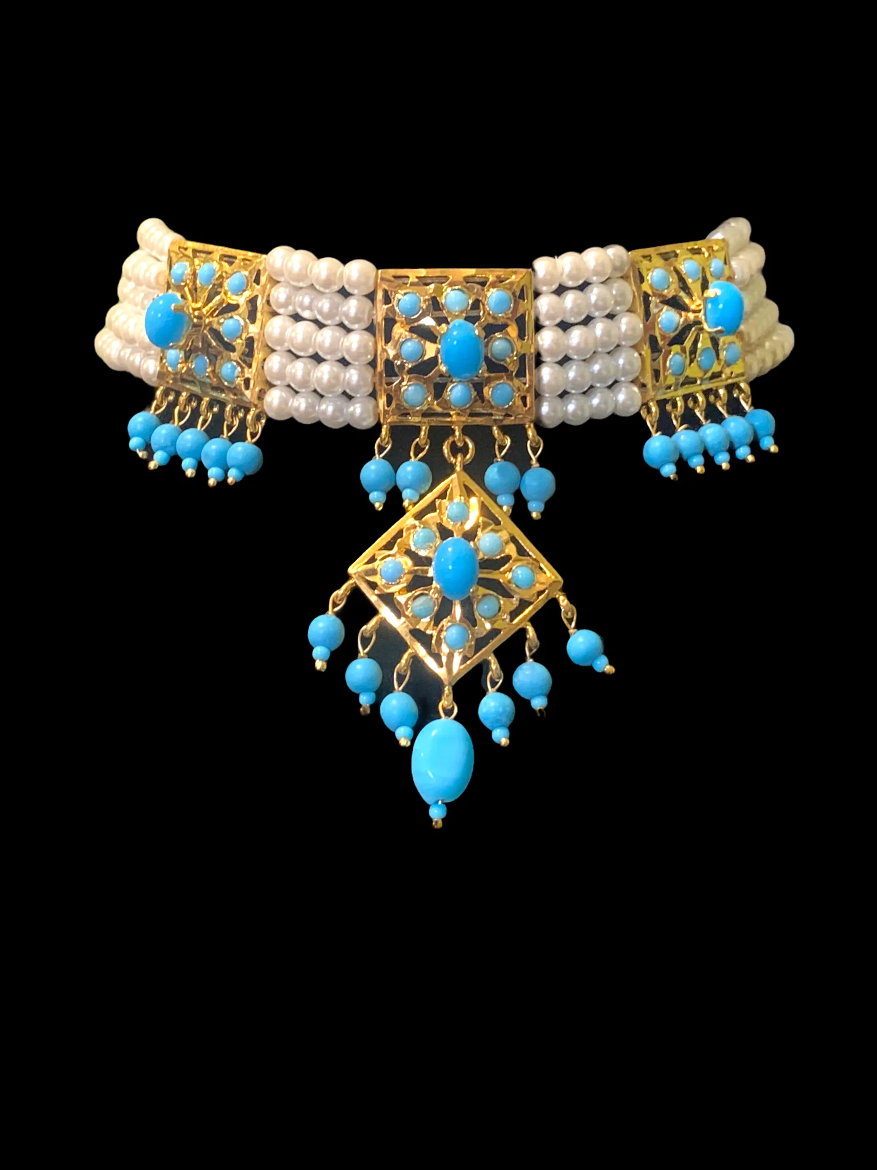 C197 Anushay ferozi / turquoise   choker with earrings (SHIPS IN 4 WEEKS )