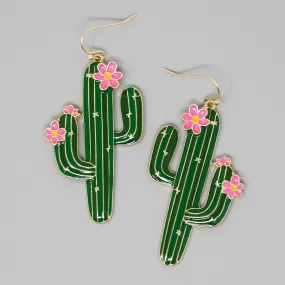 Cactus Color Coated Enamel Drop Earrings