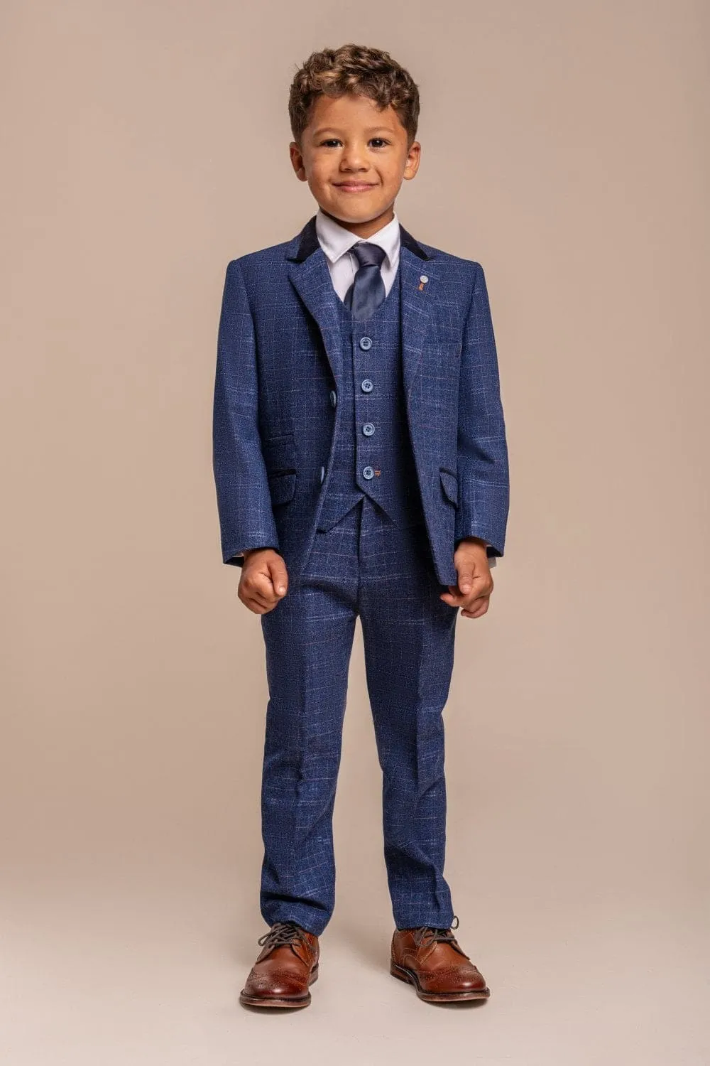 Cavani Kaiser Boy's Three Piece Blue Slim Fit Suit