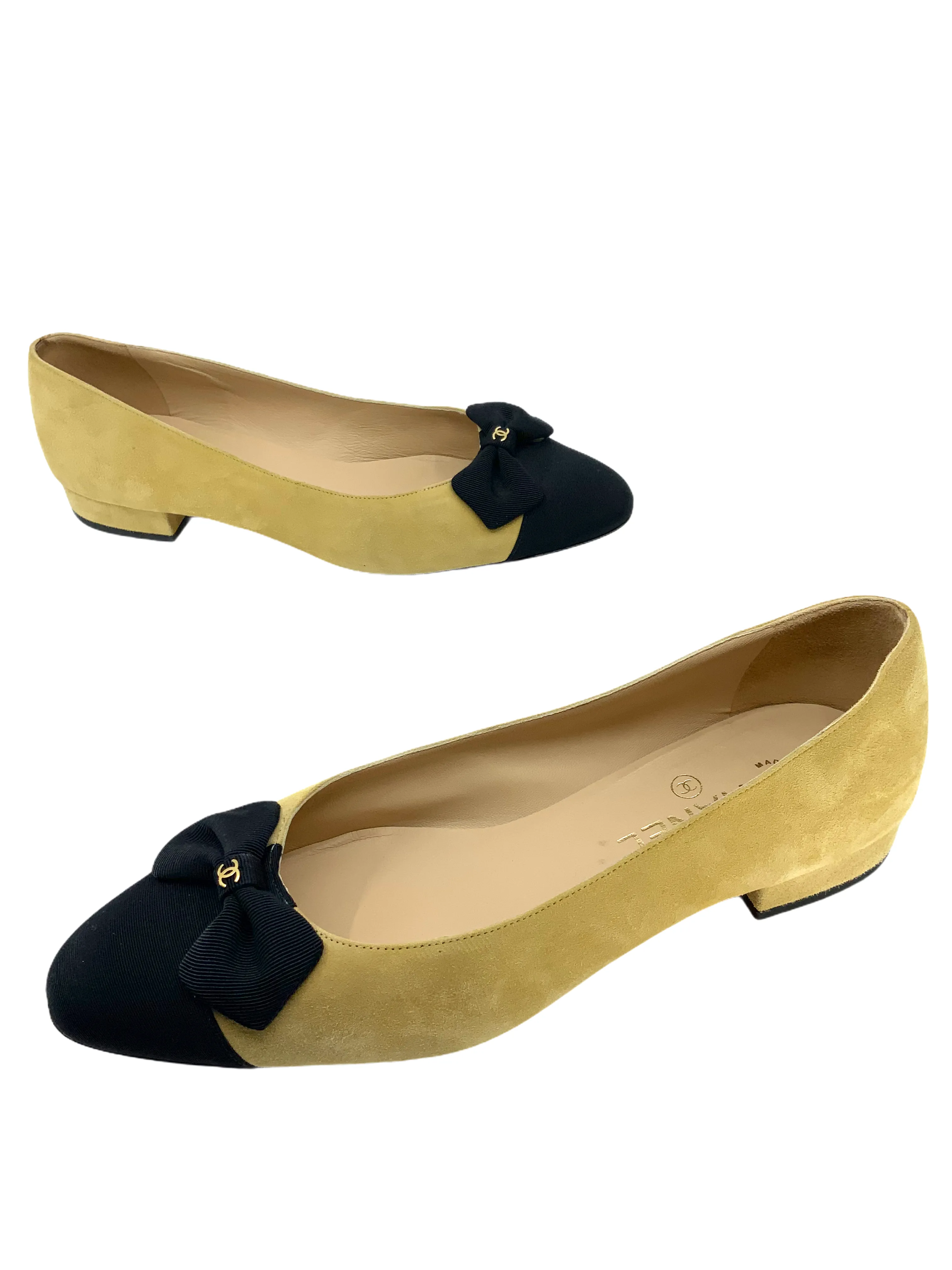 Chanel Suede Grosgrain Bow Cap Toe Pumps Size 9