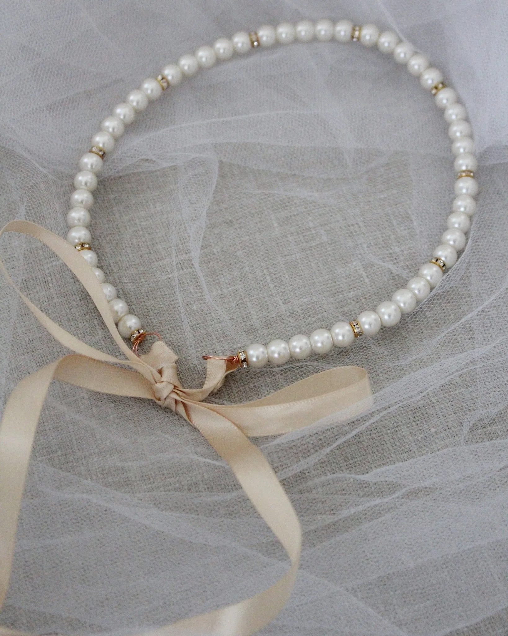 Classic All Pearls Headpiece with Gold Beads