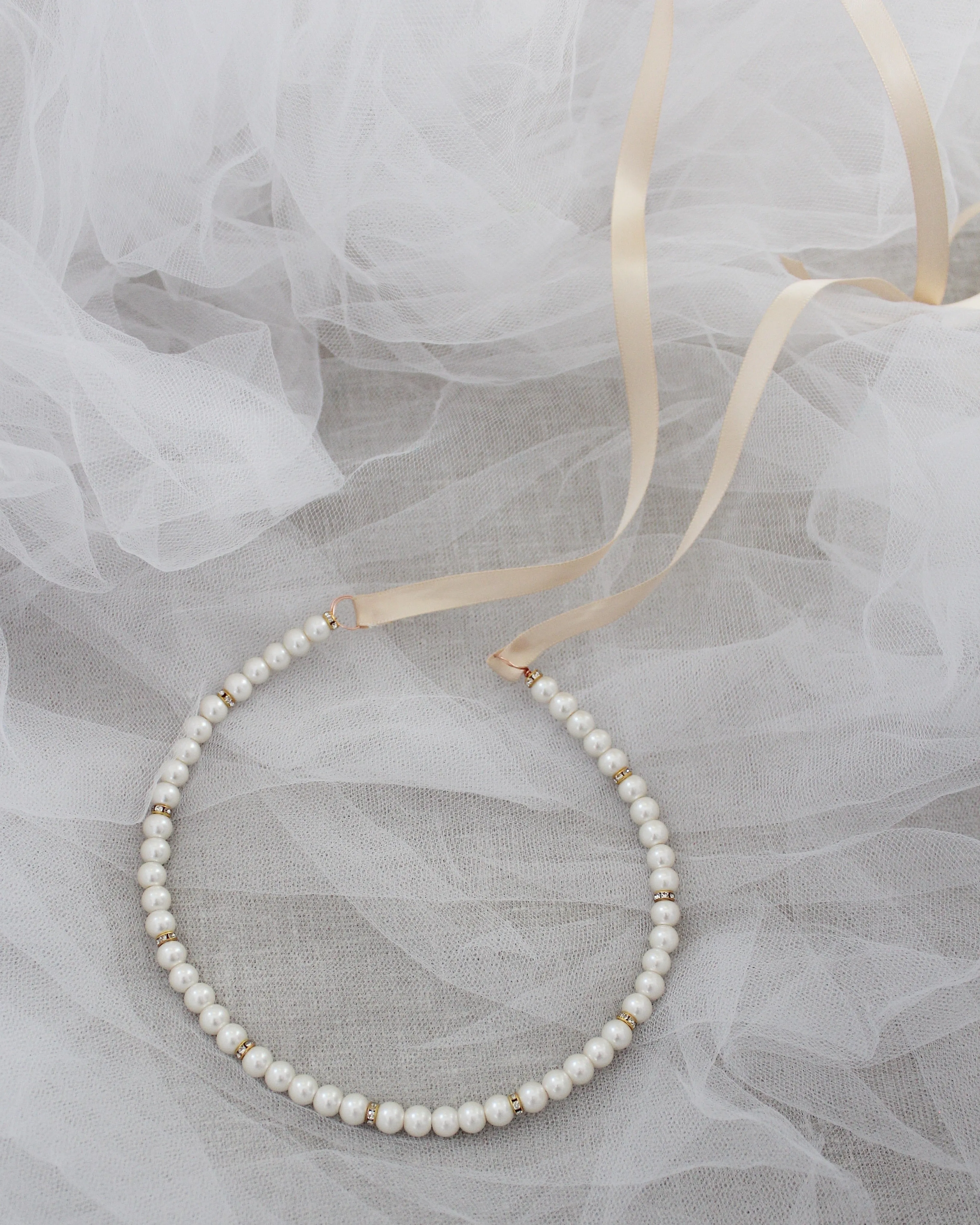 Classic All Pearls Headpiece with Gold Beads