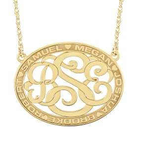 Classic Border Oval Cutout Monogram Mothers Necklace