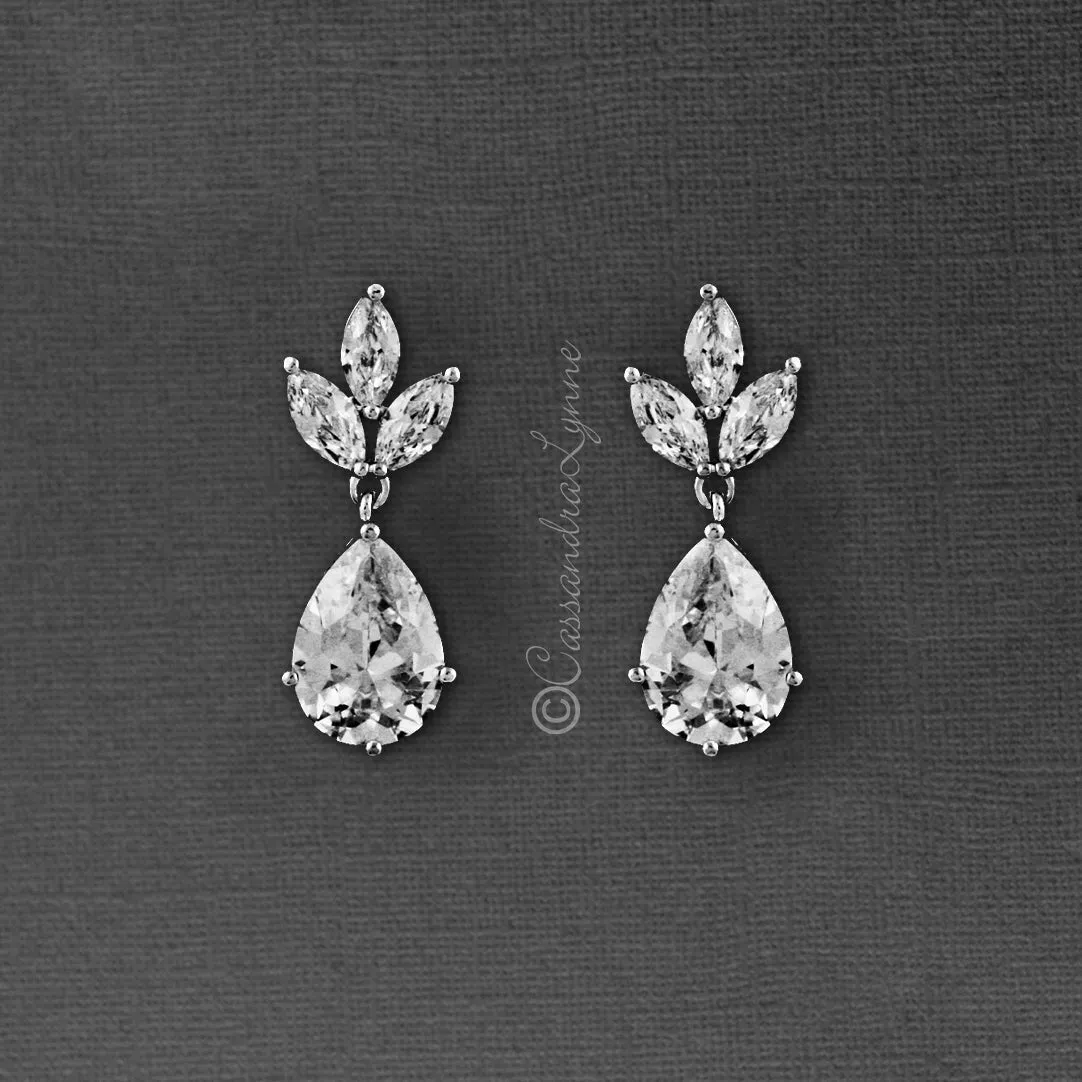 Clip-On Classic Wedding Earrings with CZ Pear Drop