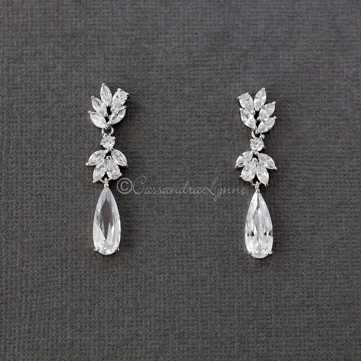 Clip-On CZ Elongated Pear Drop Earrings