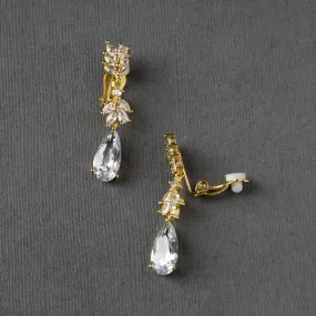 Clip-On CZ Elongated Pear Drop Earrings