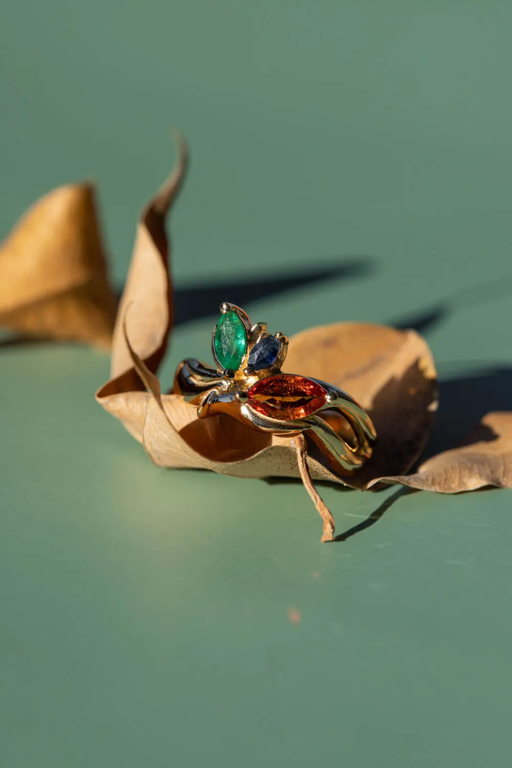 Cluster engagement ring, gold nature inspired ring with marquise cut gemstones / Strelitzia