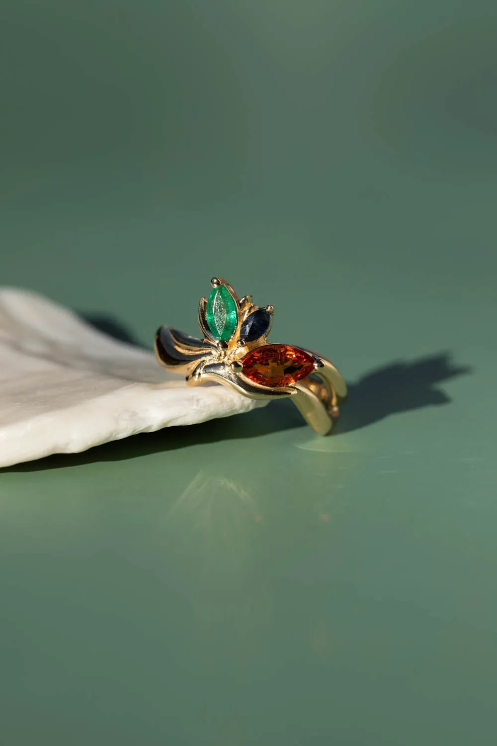 Cluster engagement ring, gold nature inspired ring with marquise cut gemstones / Strelitzia