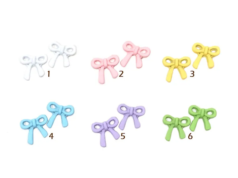 Color Ribbon Bow Nail Metal Charm - 2 pcs