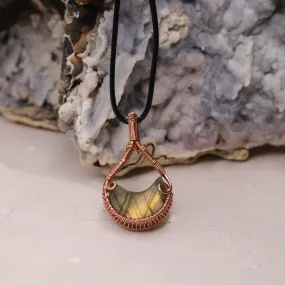 Copper Wire Wrapped Labradorite Mystical Moon Pendant~ Includes necklace cord