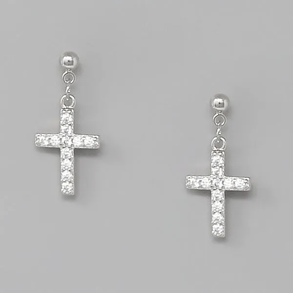 Cross CZ Pave Drop Earrings