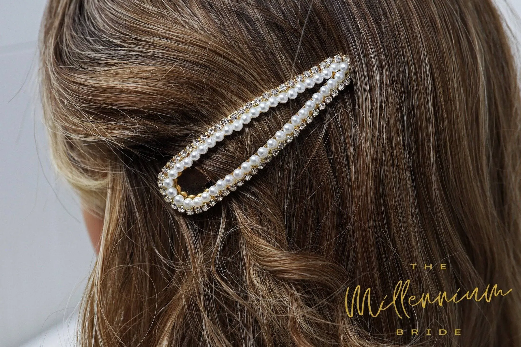 Crystal Pearl V Hair Clip, Bridal Hair Accessories, Bridesmaid Gift, Wedding Hair Accessory, Bridal Peach Hair Clip