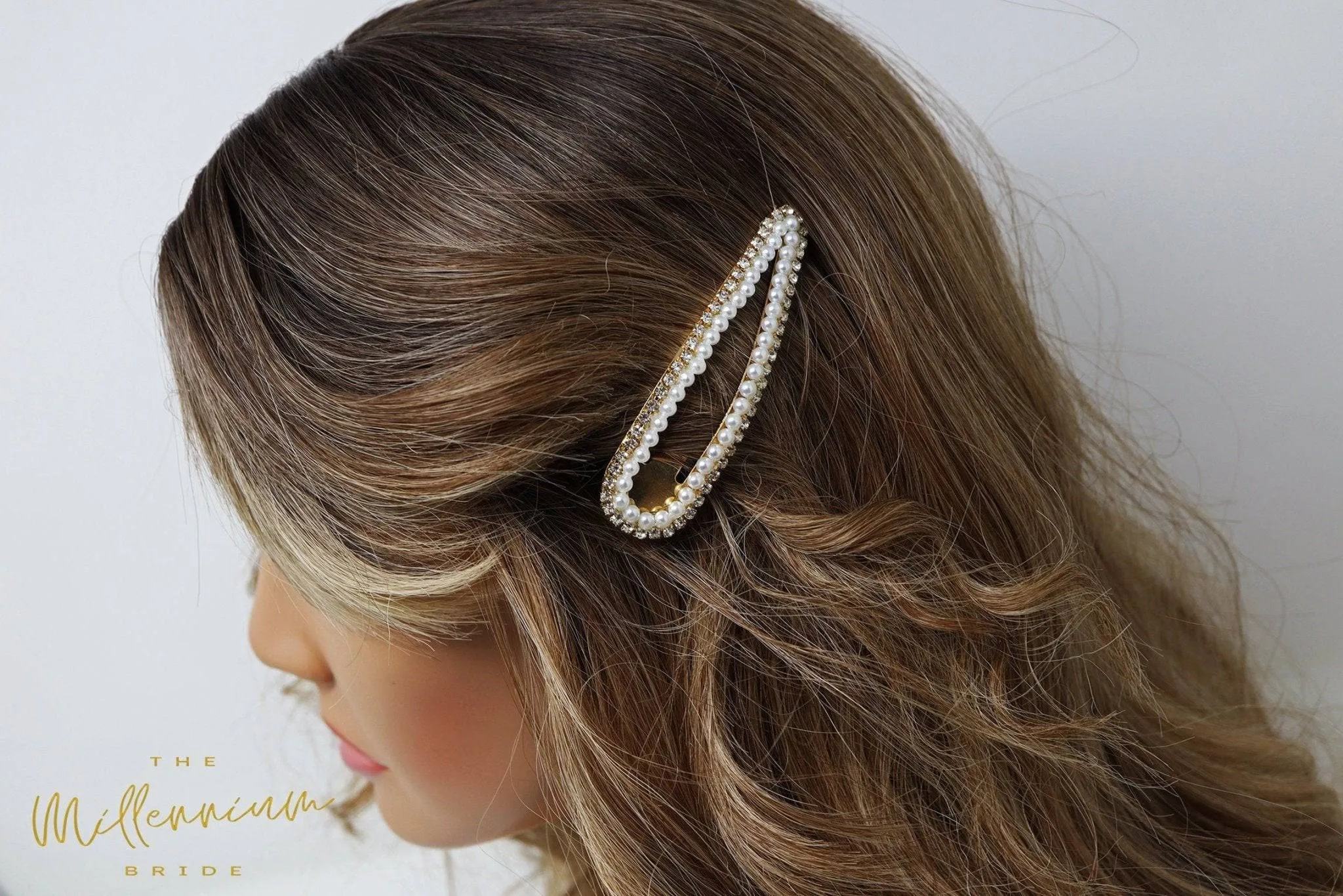 Crystal Pearl V Hair Clip, Bridal Hair Accessories, Bridesmaid Gift, Wedding Hair Accessory, Bridal Peach Hair Clip