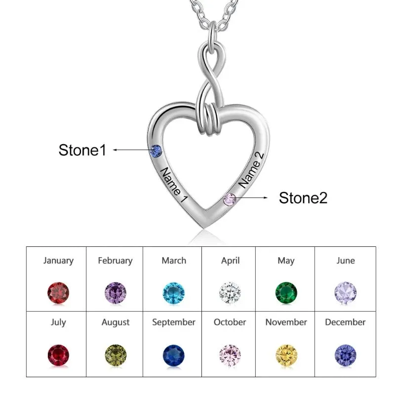 Customized Couple 2 Names 2 Birthstones Necklaces