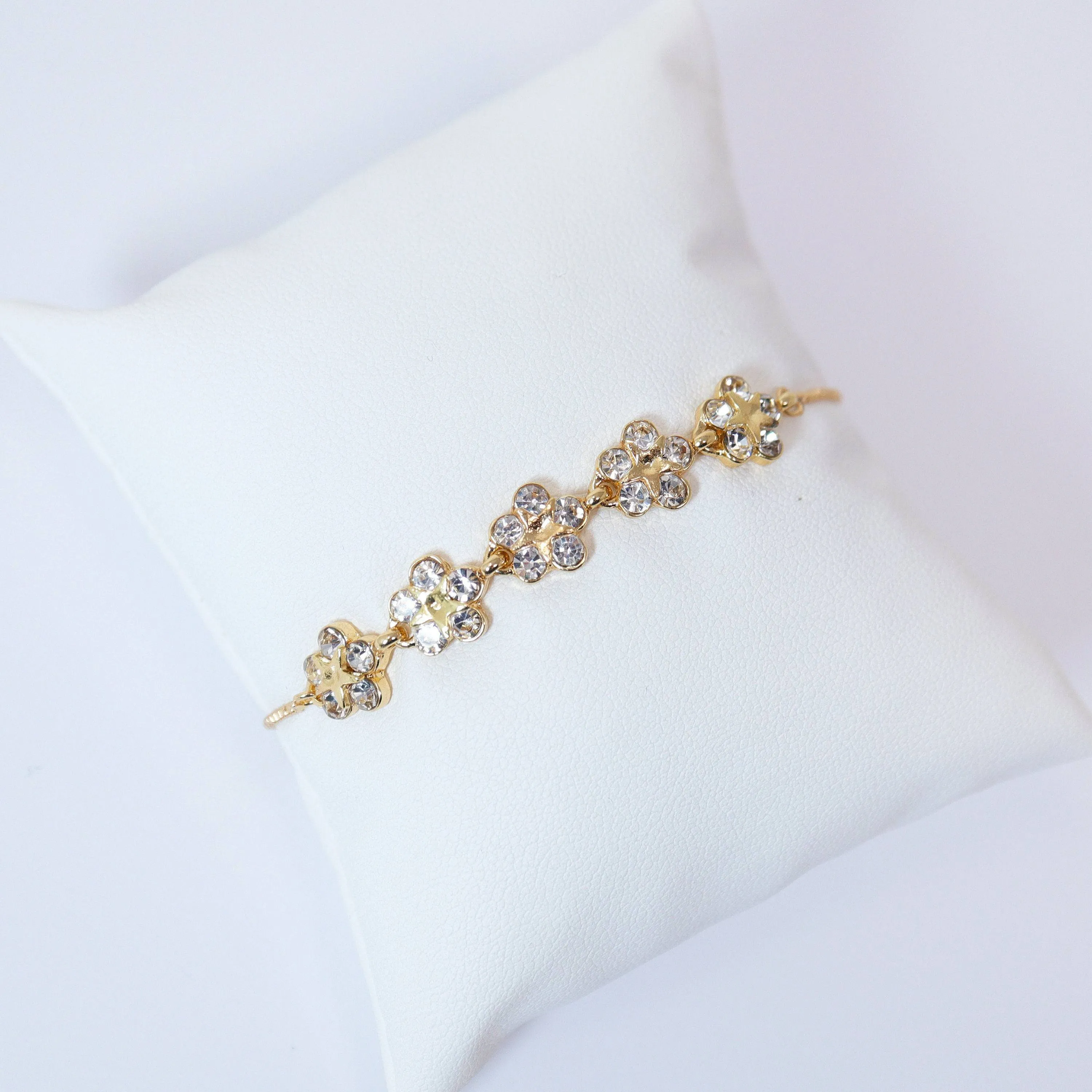 CZ Five Flower Crystal Bracelet, Diamond Bracelet, Bridal Jewelry, Bridesmaid Gift, Statement Bracelet.