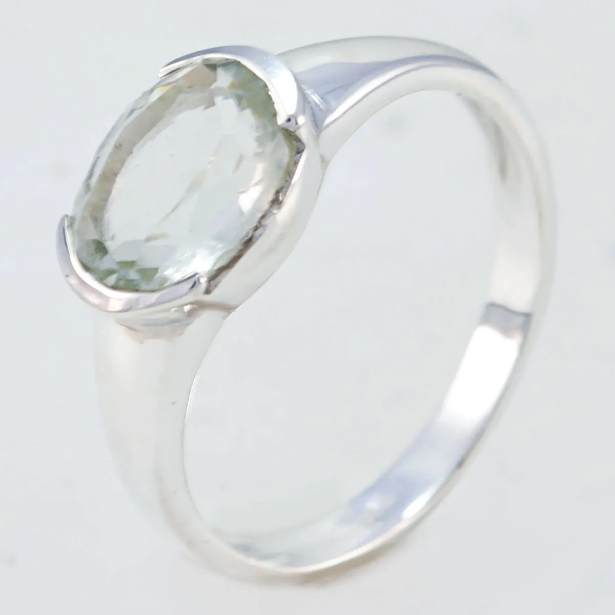 Dainty Gem Green Amethyst 925 Sterling Silver Ring Handmade Gift