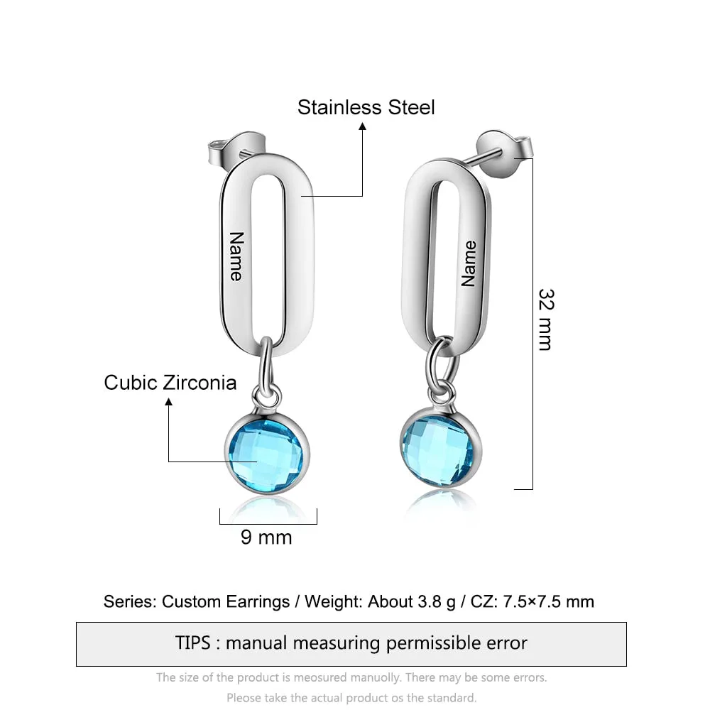 Designer Personalized Engraving Name Heart Drop Earrings for Women Custom DIY Birthstone Jewelry Birthday Gifts