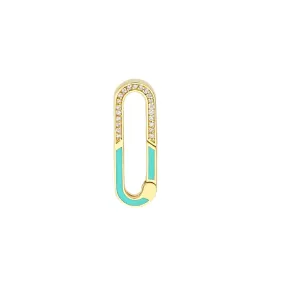 Diamond   Enamel Push Lock Pendant - Teal & Yellow Gold