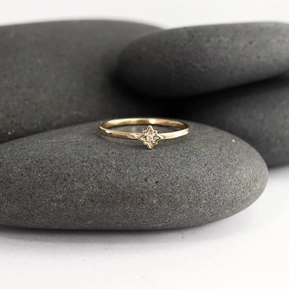 Diamond Star Ring in Solid 14K Gold