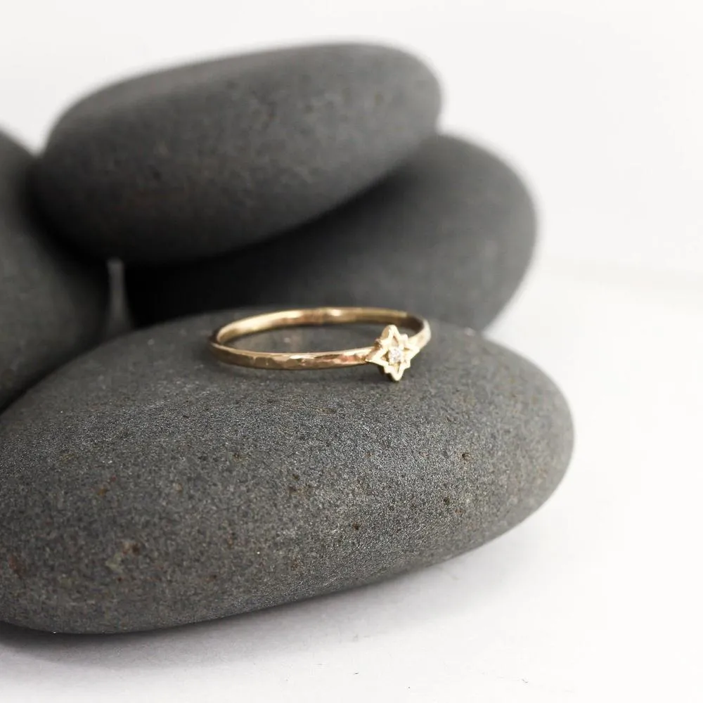 Diamond Star Ring in Solid 14K Gold