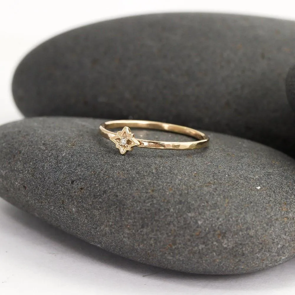 Diamond Star Ring in Solid 14K Gold