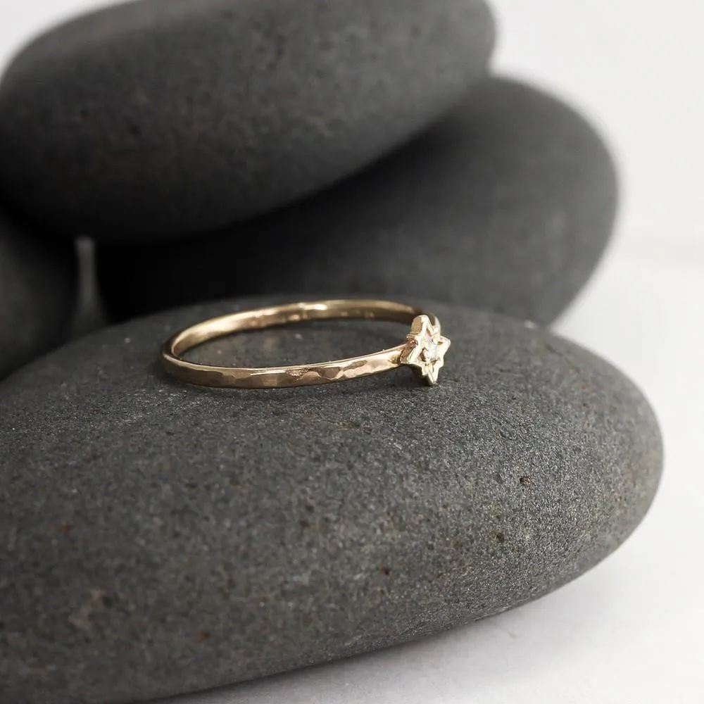 Diamond Star Ring in Solid 14K Gold