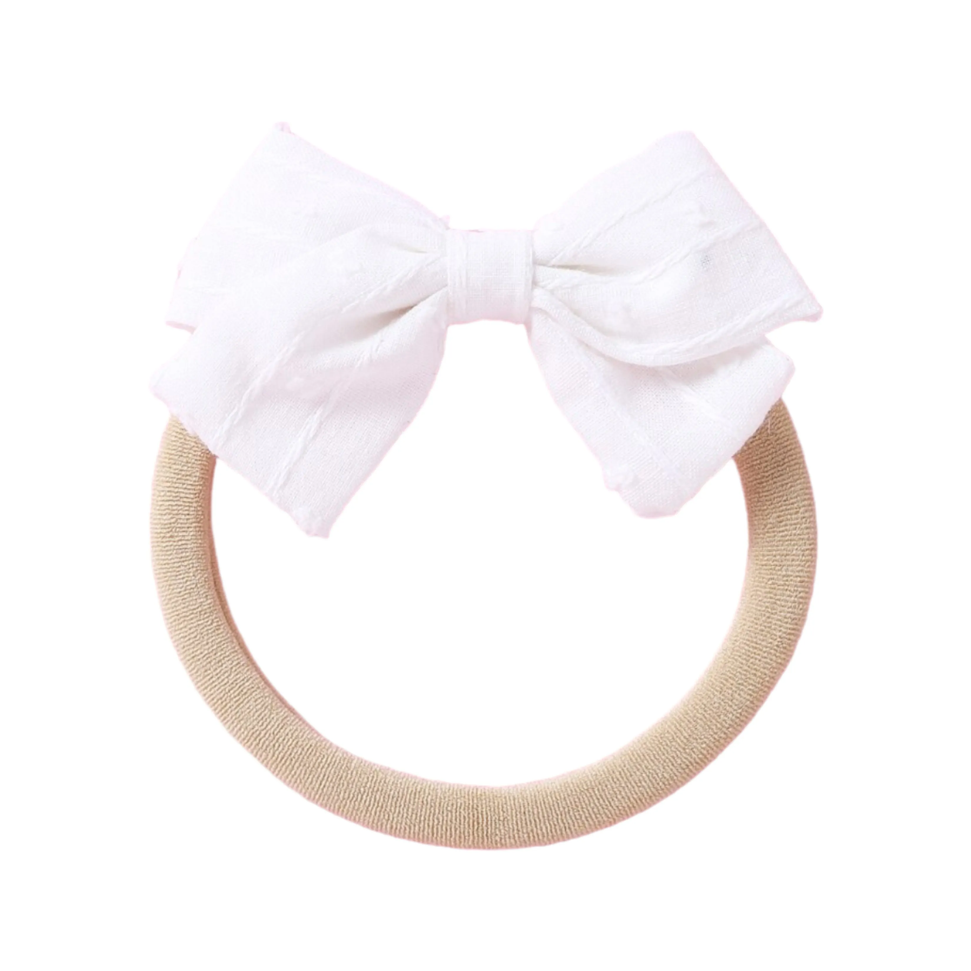 Dotty Embroidered Cotton Baby Bow in Fairy Floss