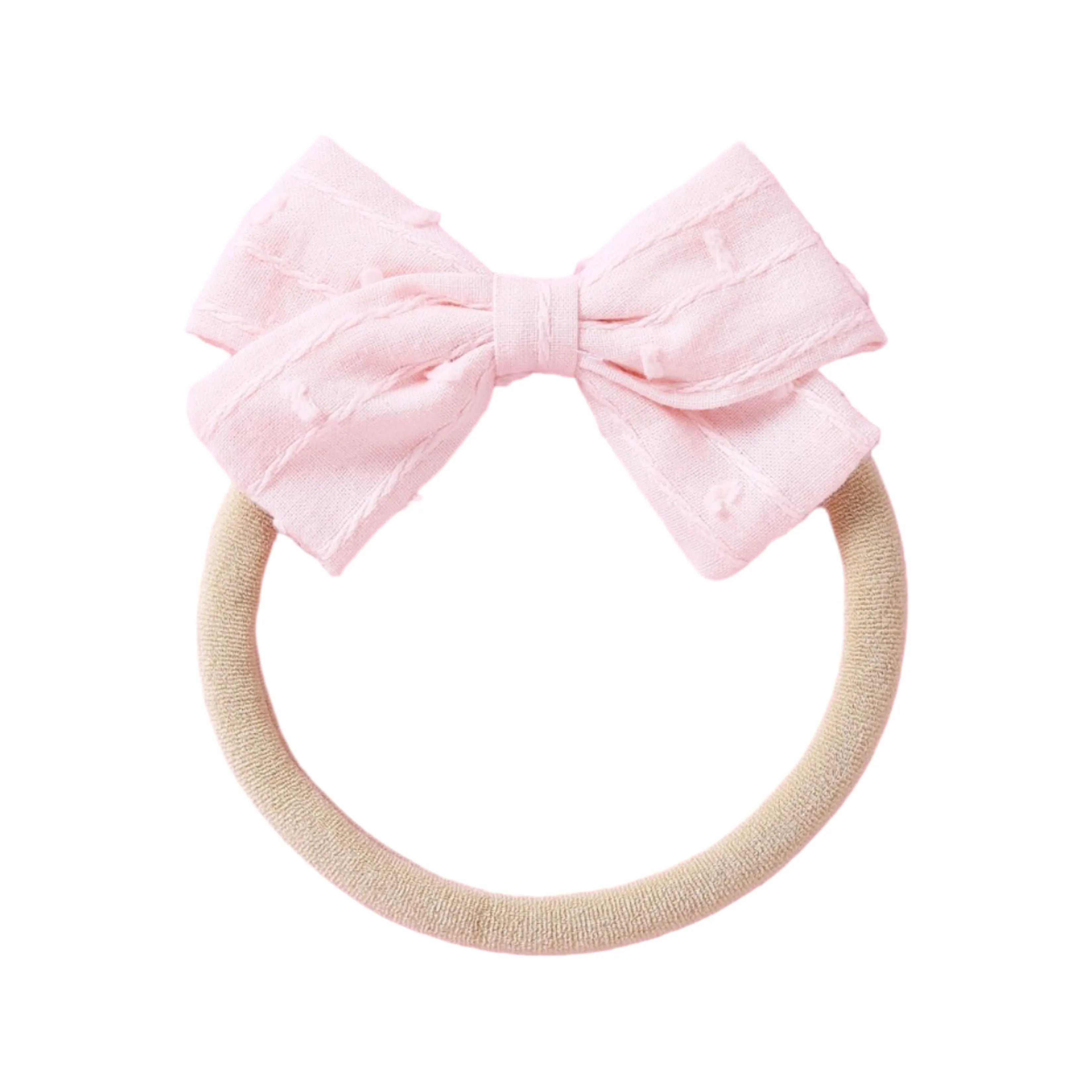 Dotty Embroidered Cotton Baby Bow in Fairy Floss