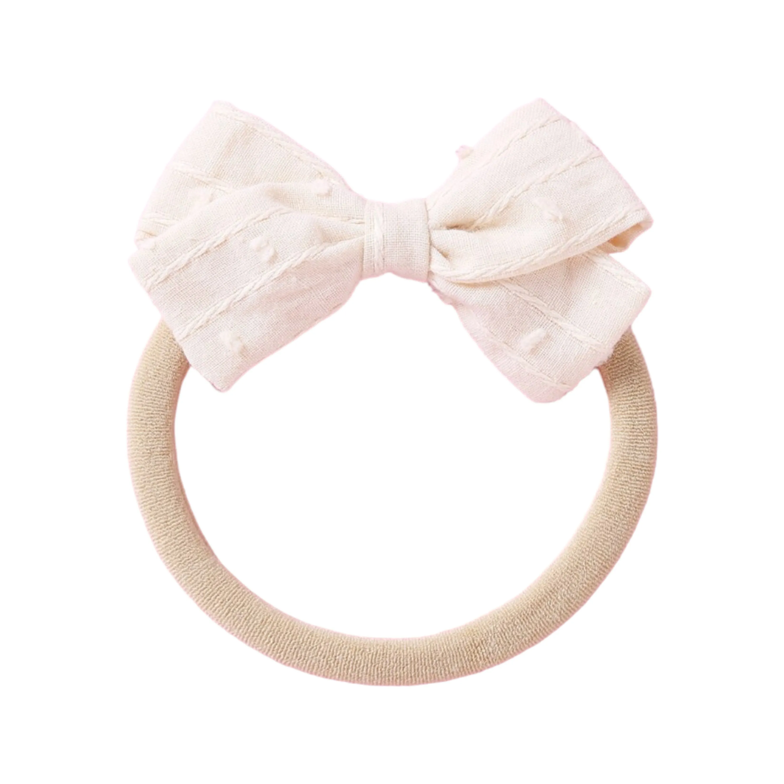 Dotty Embroidered Cotton Baby Bow in Fairy Floss