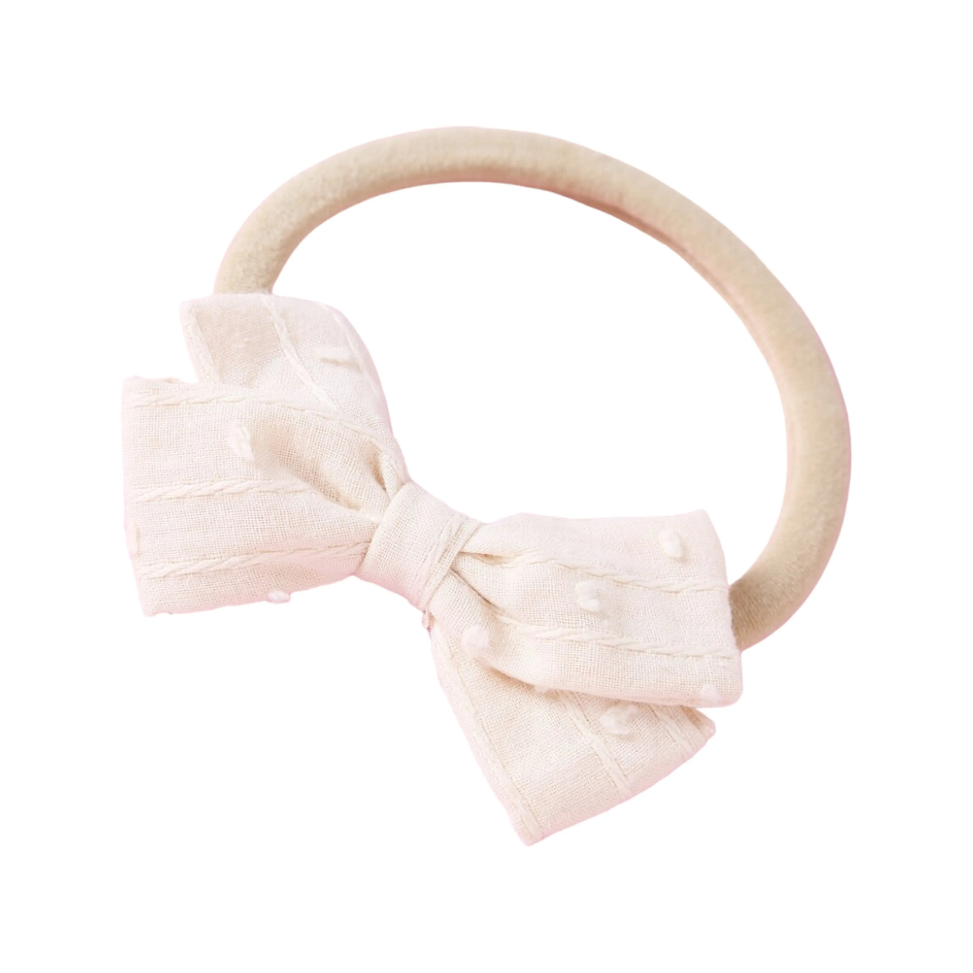 Dotty Embroidered Cotton Baby Bow in Ivory