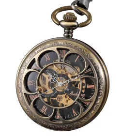 Double-sided Bronze Pocket Watch with Intricate Carved Design