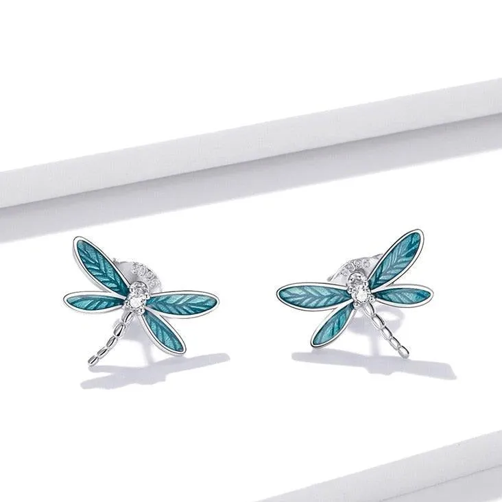 Dragonfly Earrings Charm Jewelry - 925 Sterling Silver (GX300)