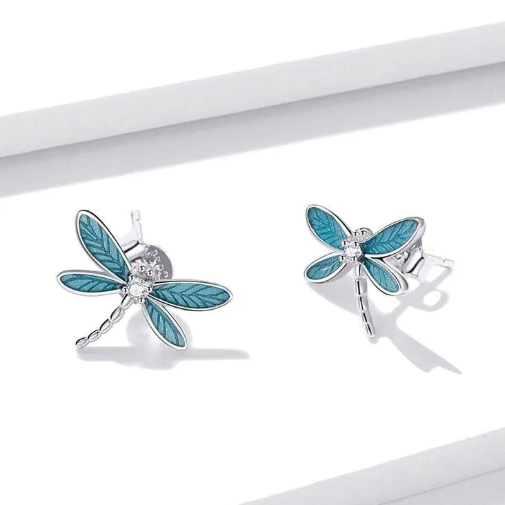 Dragonfly Earrings Charm Jewelry - 925 Sterling Silver (GX300)