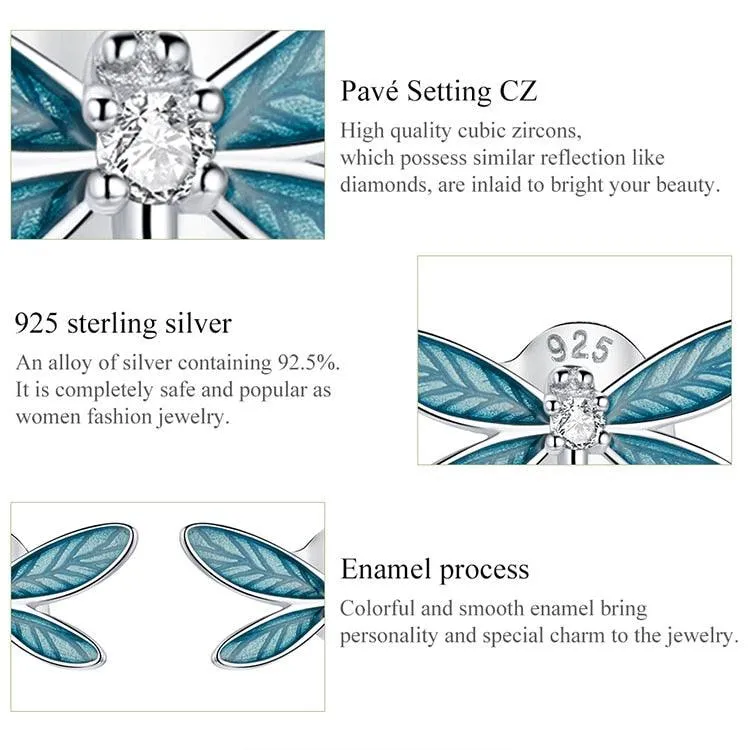 Dragonfly Earrings Charm Jewelry - 925 Sterling Silver (GX300)