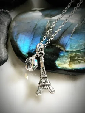 Eiffel Tower & Crystal Charm Necklace