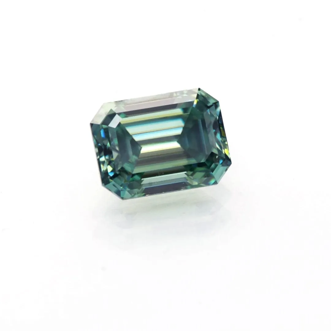 Emerald Cut Teal Moissanite Loose Stone