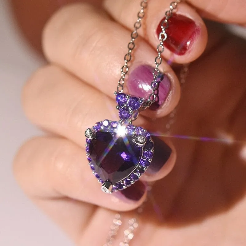 European and American Luxury Amethyst Love Pendant Necklace